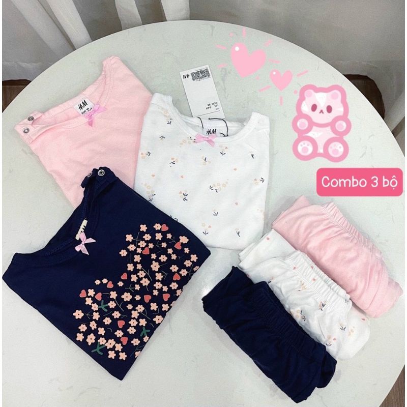SET 3 BỘ HOA COTTON DÀI TAY CHO BÉ GÁI