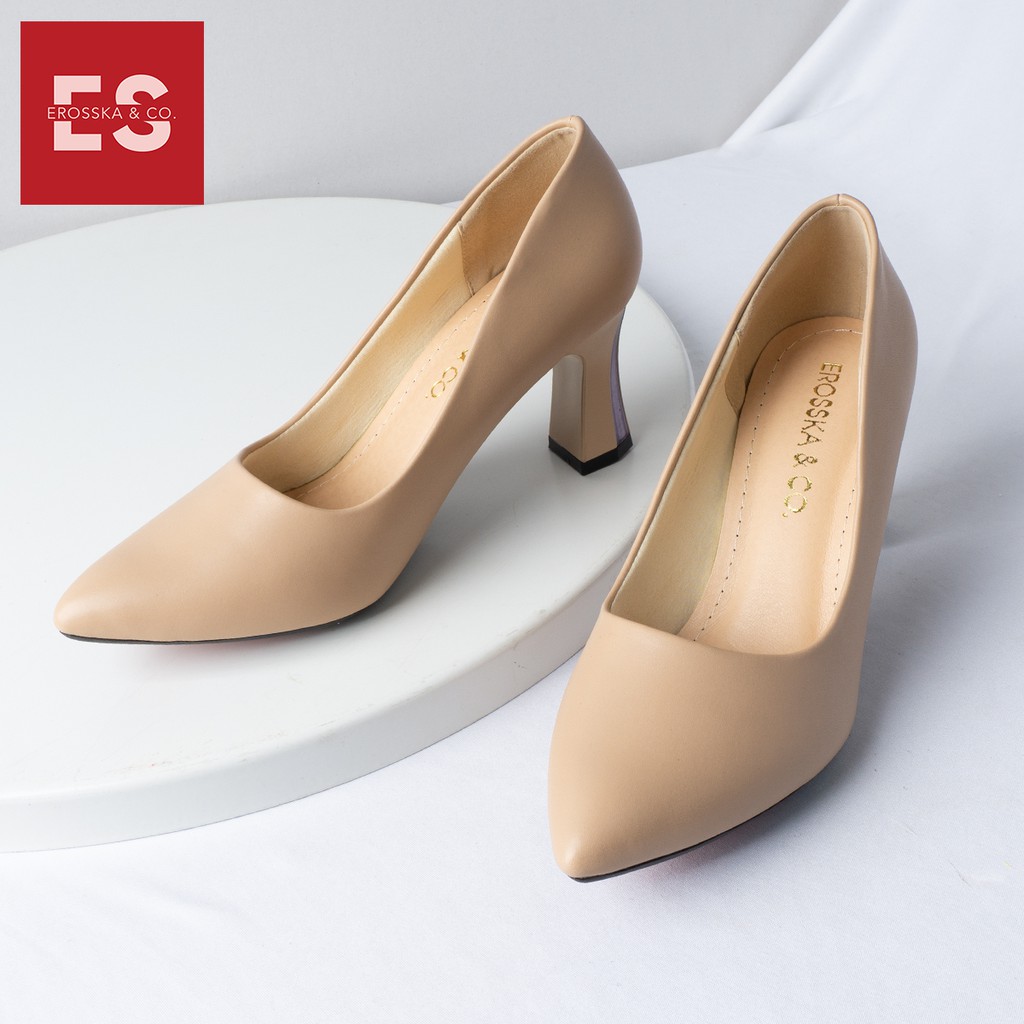 Giày cao gót Erosska thời trang mũi nhọn gót vuông kiểu dáng cơ bản cao 7cm màu nude _ EP007 | BigBuy360 - bigbuy360.vn