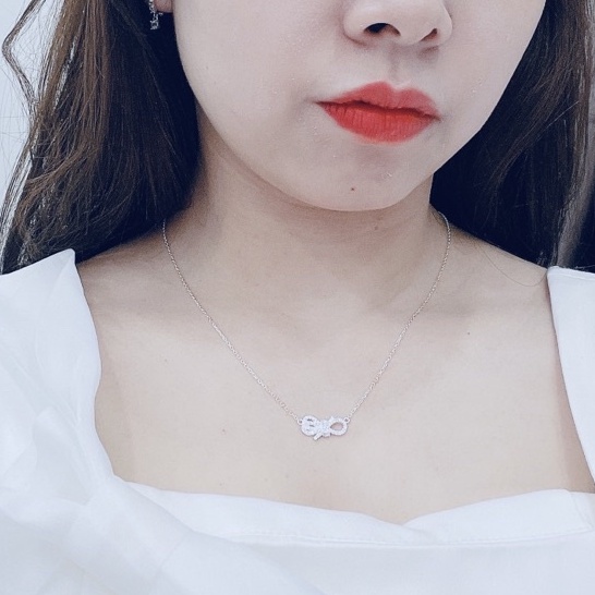 Dây chuyền Bạc hình nơ, Vòng cổ gắn đá Bạc nữ TUNA SILVER 𝐂𝐚𝐦 𝐤𝐞̂́𝐭 𝐜𝐡𝐮𝐚̂̉𝐧 𝐁𝐚̣𝐜