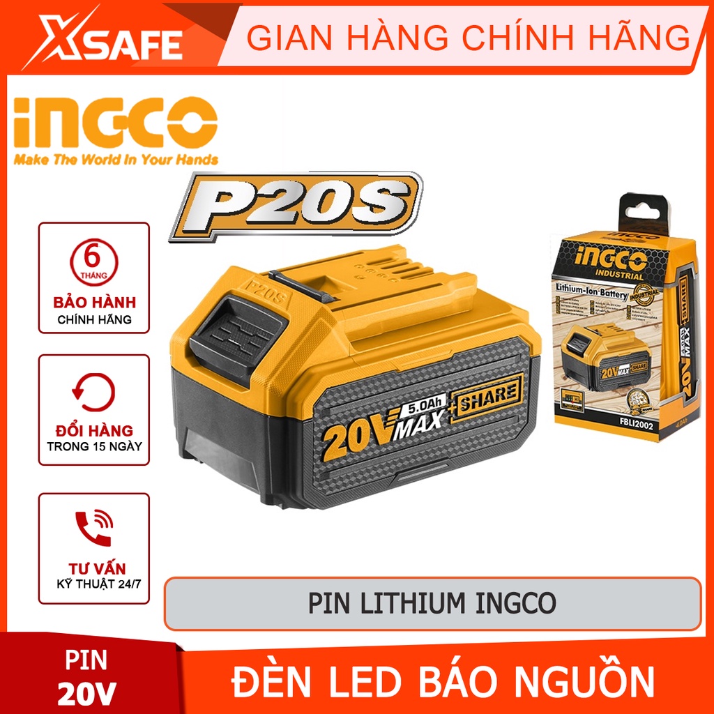 Pin Lithium-Ion INGCO FBLI2003 | pin sạc Lithium dung lượng pin 20V/ 5.0Ah phù hợp cho nhiều loại máy Ingco 20V