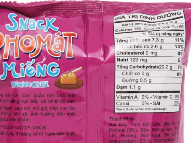 Bánh Snack Phô Mát Miếng Oishi gói 42g