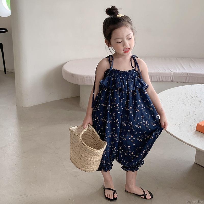 Áo liền quần thắt dây in hoa xinh xắn thời trang mùa hè cho bé gái