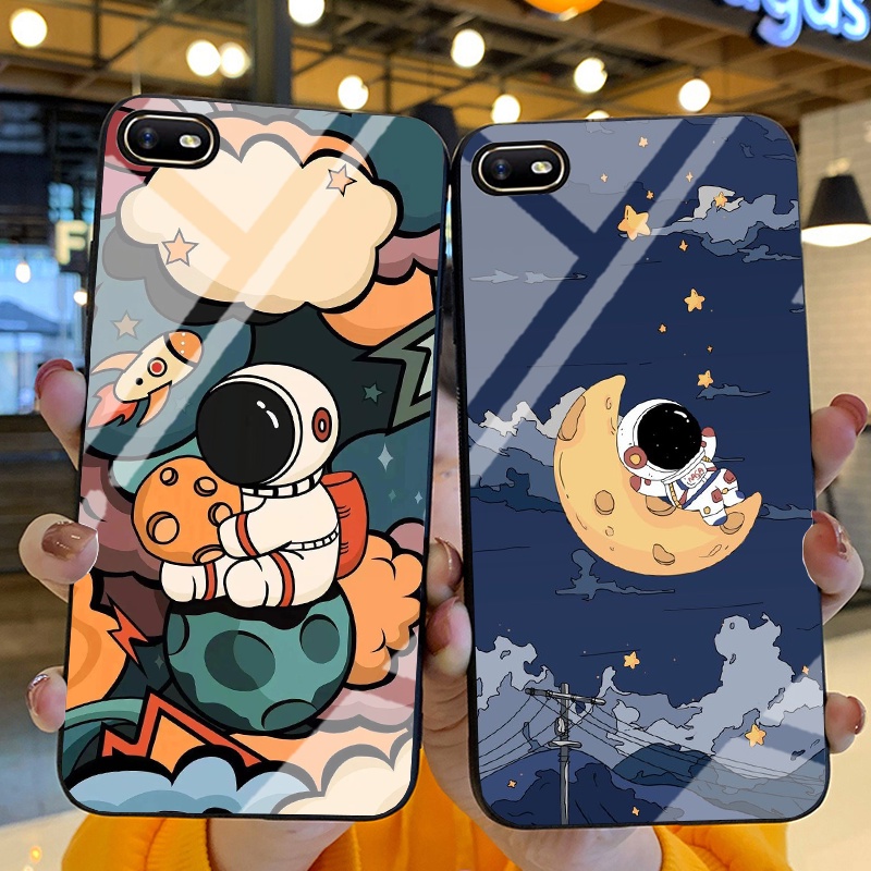 Ốp Lưng OPPO A1k, Realme C2 Ốp kính bóng cao cấp Phi Hành Gia