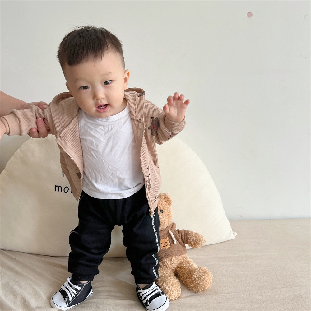 Áo Khoác Cardigan Len Có Khóa Kéo In Hình Bánh Waffle Thời Trang Xuân Thu Cho Bé Trai Và Gái