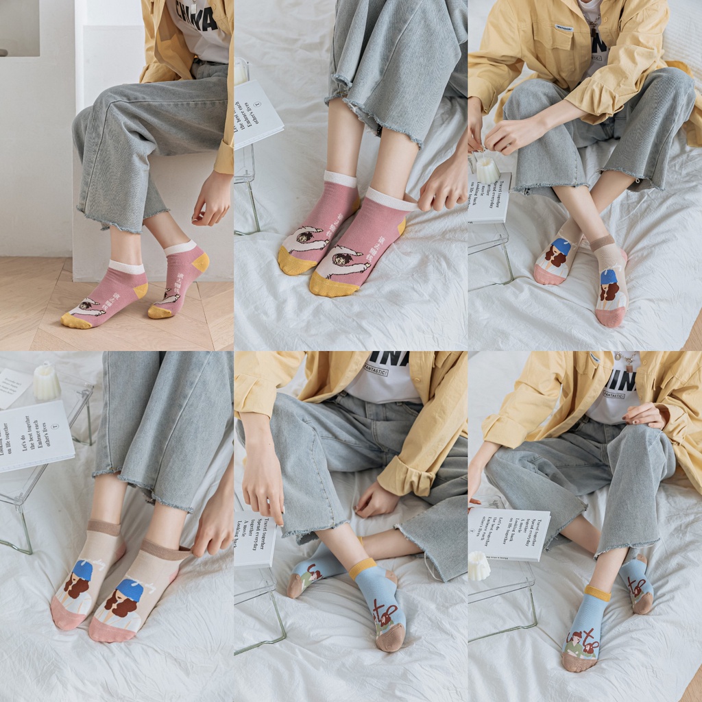 Vớ tất cổ ngắn art Cool Girl màu pastel