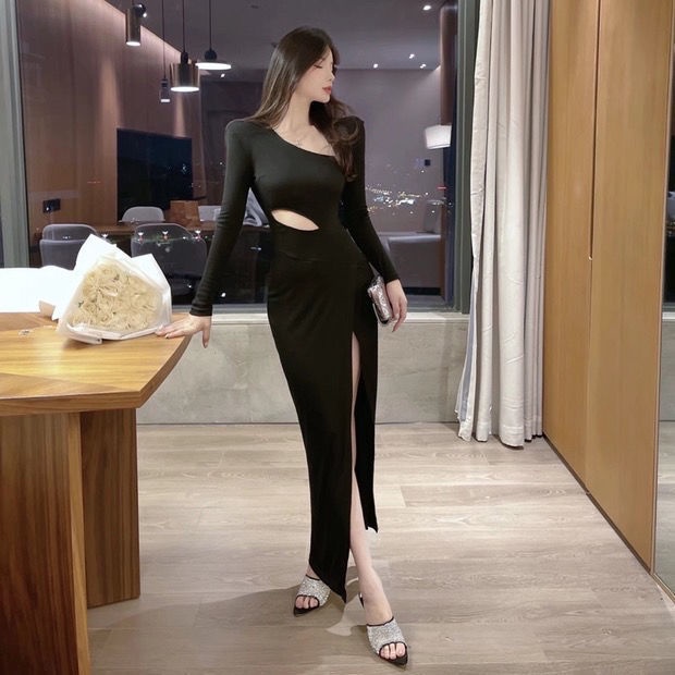 Đầm Tay Dài Thiết Kế Khoét Lỗ Quyến Rũ Thời Trang Cho Nữ