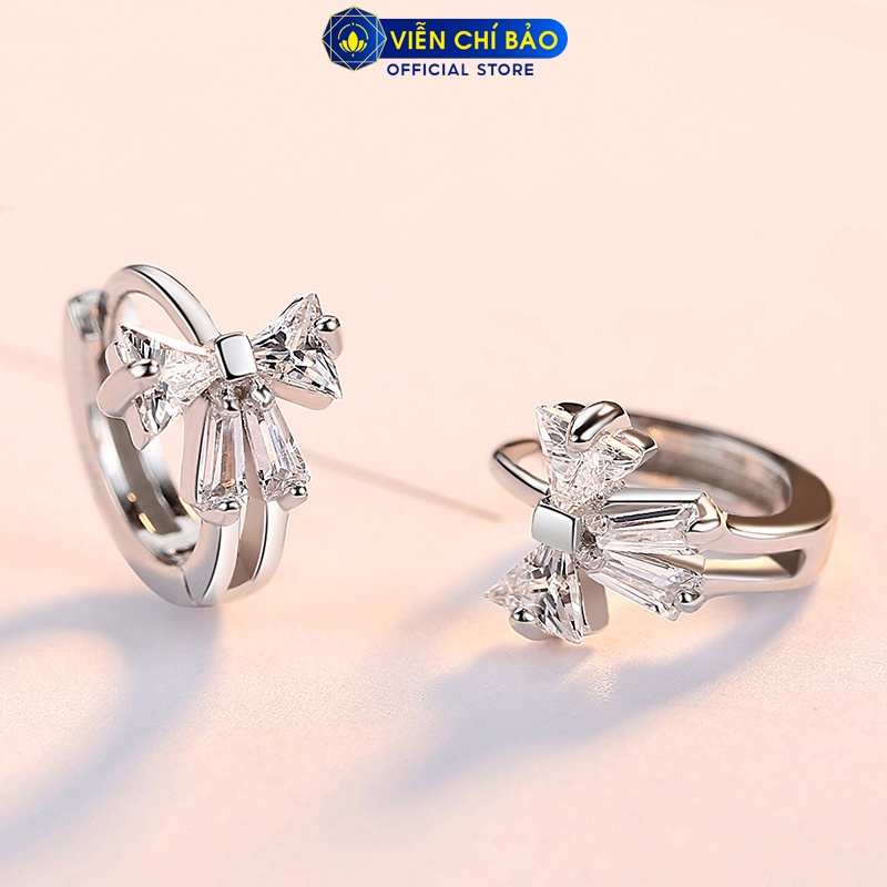 Bông tai bạc nữ Bowtie đá trắng chất liệu 925 thời trang phụ kiện trang sức Viễn Chí Bảo B400431X