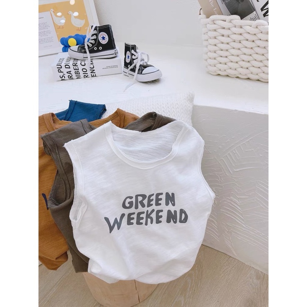 Áo sát nách ba lỗ cho bé trai gái Green week kids, Áo thun cho bé trai Chất Cotton Khô Cao Cấp Cho Bé Từ 8- 28Kg BINBON