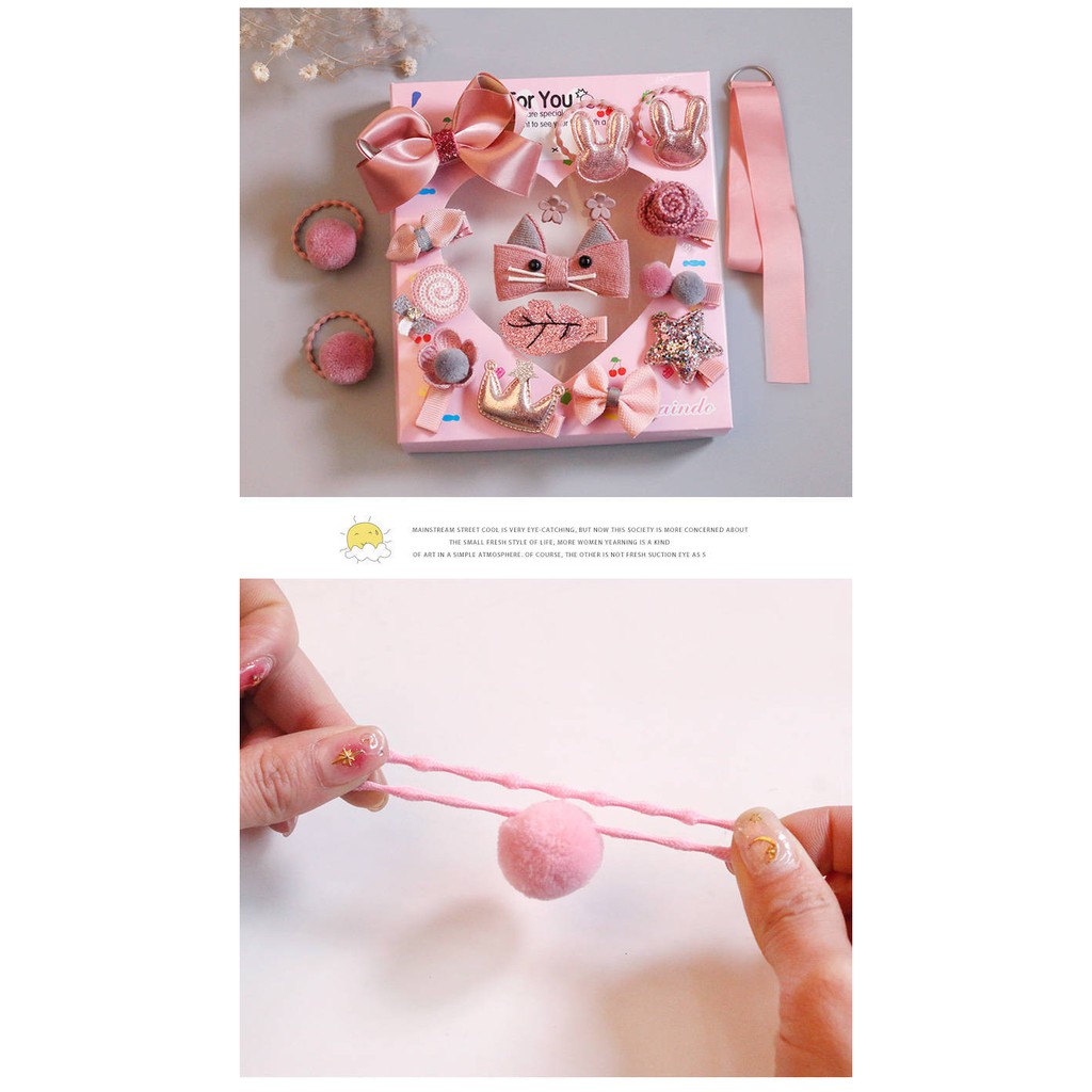 Set 18 Kẹp Tóc / Dây Buộc Tóc Mini Dễ Thương Cho Bé Gái