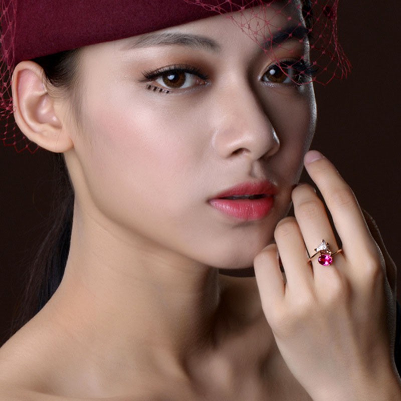 Nhẫn mạ vàng hồng đính đá ruby sang trọng cho nữ