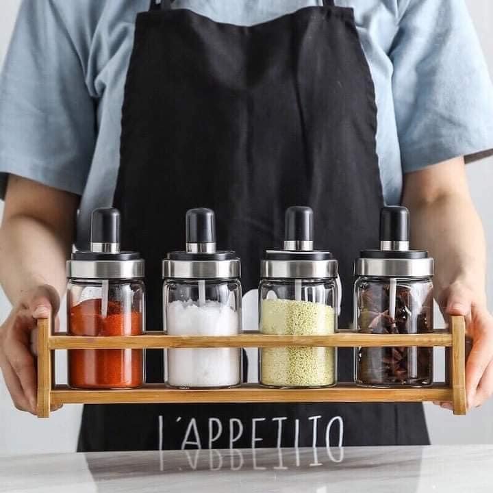 Combo 5 hũ đựng gia vị thuỷ tinh có thìa kèm nắp