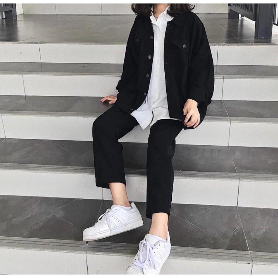 Áo Khoác JEAN KAKI Đen Unisex hàng mới chuẩn shop HS02- Mua Ngay