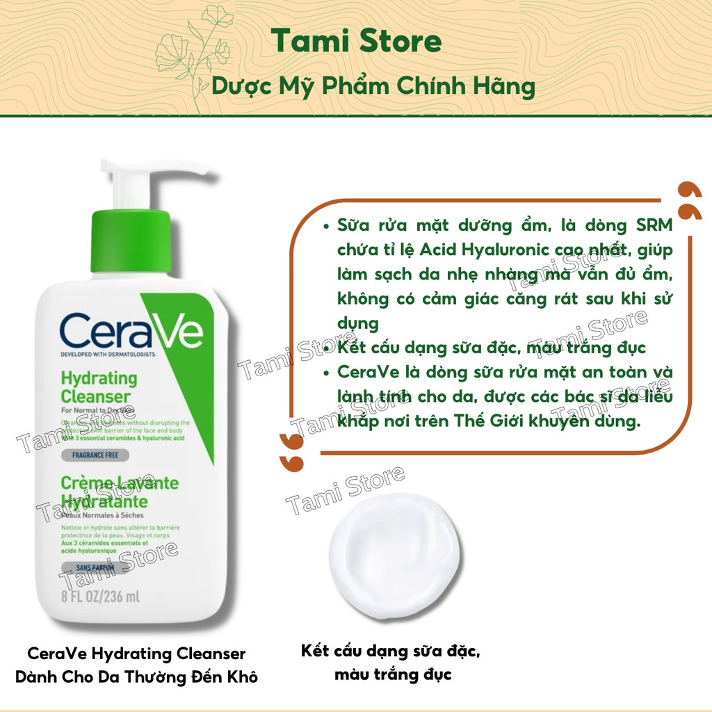 Sữa rửa mặt Cerave 236ml - Sữa rửa mặt dịu nhẹ Cerave dành cho da nhạy cảm, làm sạch sâu và giữ ẩm - Latino Shop