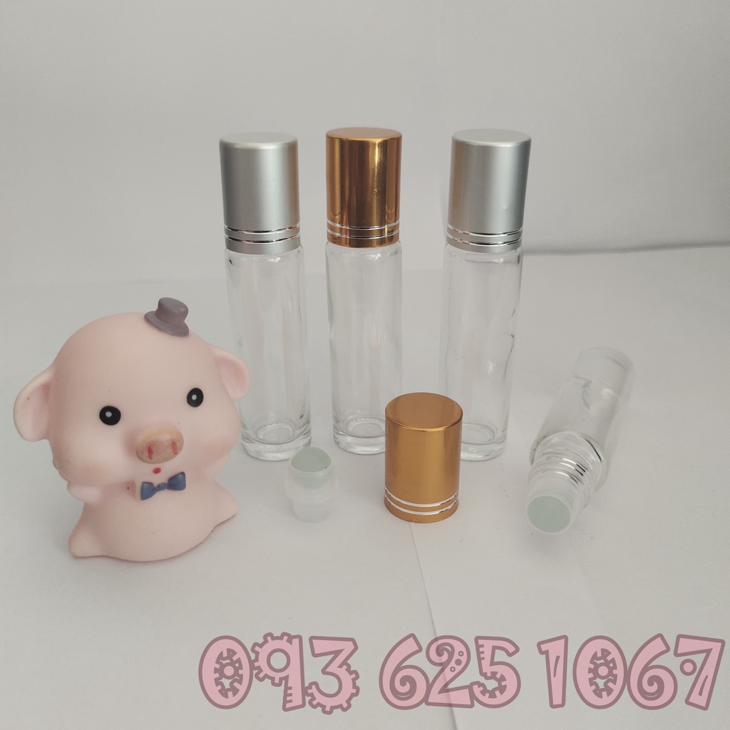 100 Chai bi lăn 10ml thủy tinh thân trong, mờ, xoắn nắp vàng, bạc chiết dầu dừa, dầu gấc, nước hoa - lọ bi lăn