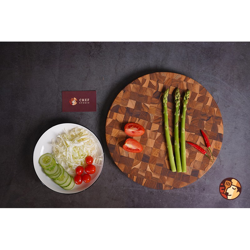 Thớt gỗ Teak Chef Studio cao cấp hình tròn, đa dụng, an toàn cho sức khỏe, size 30x30 cm