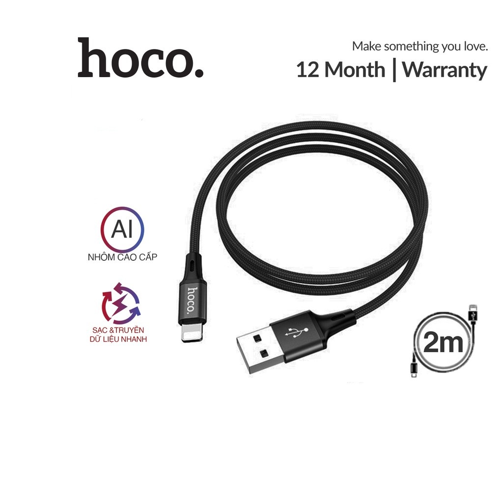 Dây Sạc IP Hoco chính hãng DU02 dây dù chống đứt chống rối, cáp Sạc Nhanh 3A Dài 1M/2M-BH 12 Tháng