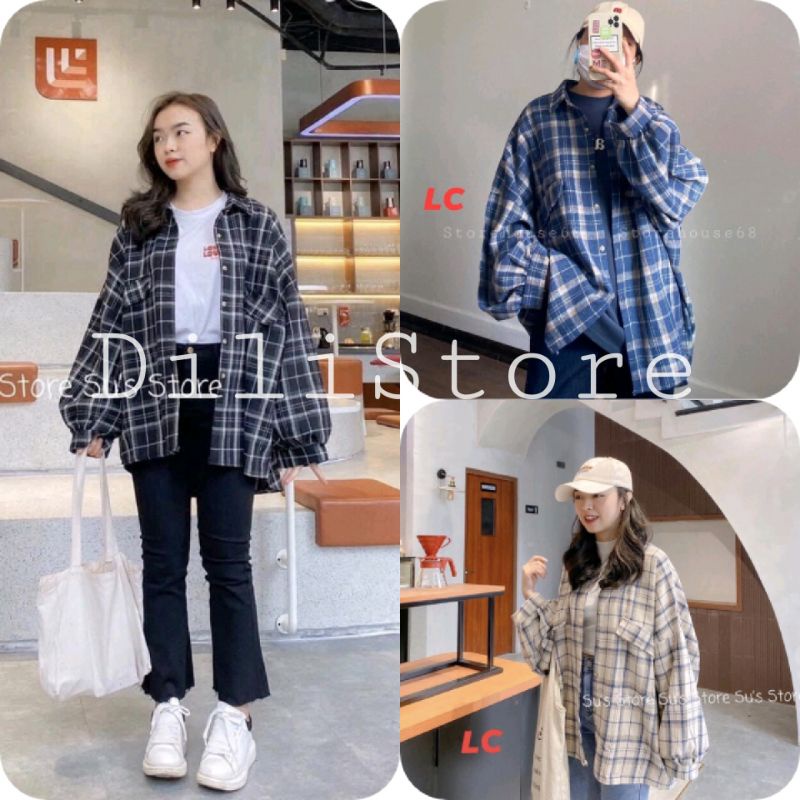 Áo Sơ Mi Kẻ Lồng Đèn Unisex Tay Bồng 🦋 Somi Nam Nữ Dáng Thụng Ulzzang 3 Màu 🦋