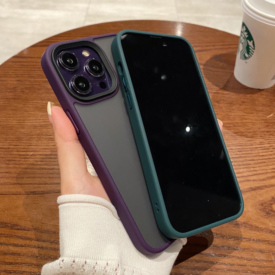 Mờ / matte Ốp Điện Thoại acrylic Cứng Mặt Nhám Viền Màu Cho compatible for iPhone 14 13 pro max case 14 13 case 14 pro 13 pro 14 plus 13 14