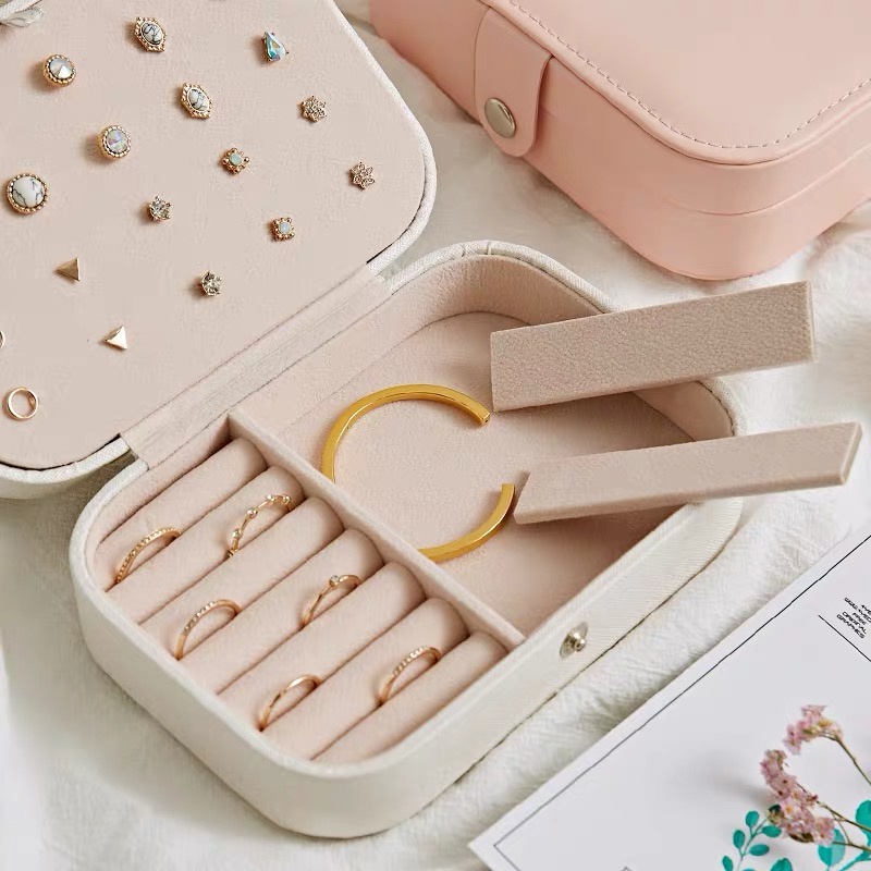 Hộp đựng trang sức bằng da thiết kế đơn giản phong cách Hàn Quốc