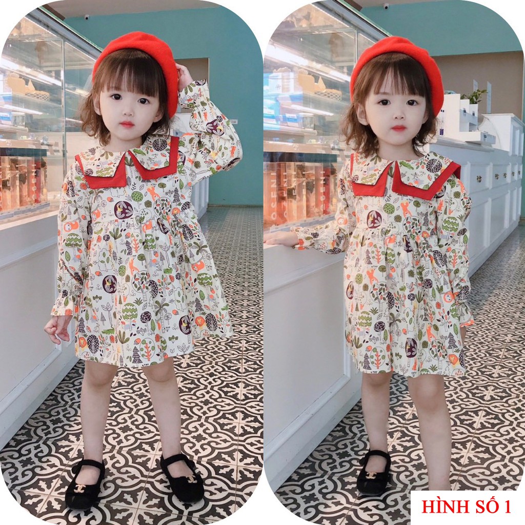 Váy baby doll cổ bích dài tay in hình cute cho bé | BigBuy360 - bigbuy360.vn
