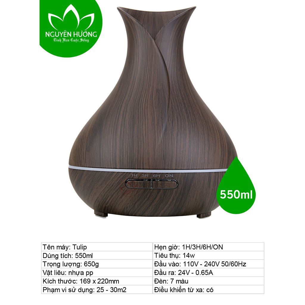 Máy Khuếch Tán Tinh Dầu Tulip 550ml [ DIỆN TÍCH SỬ DỤNG 30M2 - BẢO HÀNH 12 THÁNG]