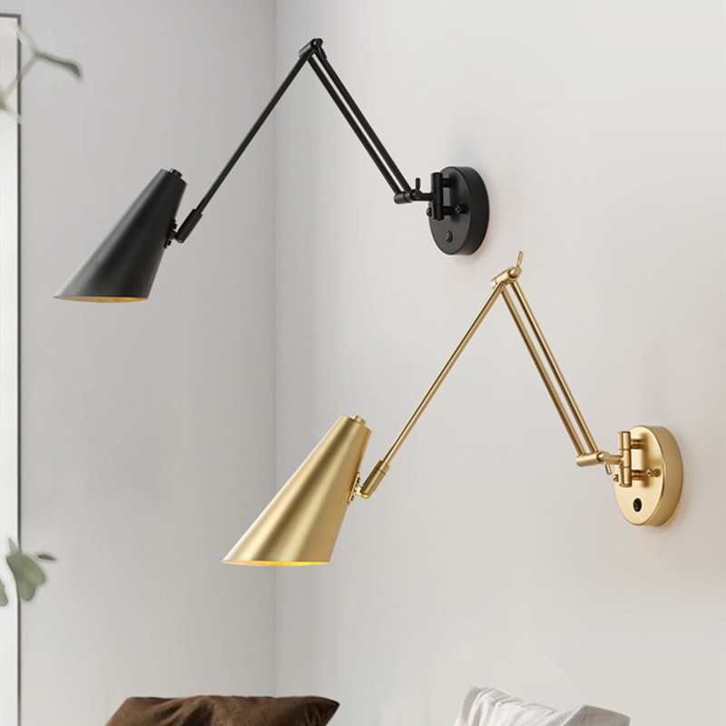 Đèn LED Đọc Sách Treo Tường Có Thể Điều Chỉnh Tay Cầm Dài Phong Cách Bắc Âu Sang Trọng Có Công Tắc
