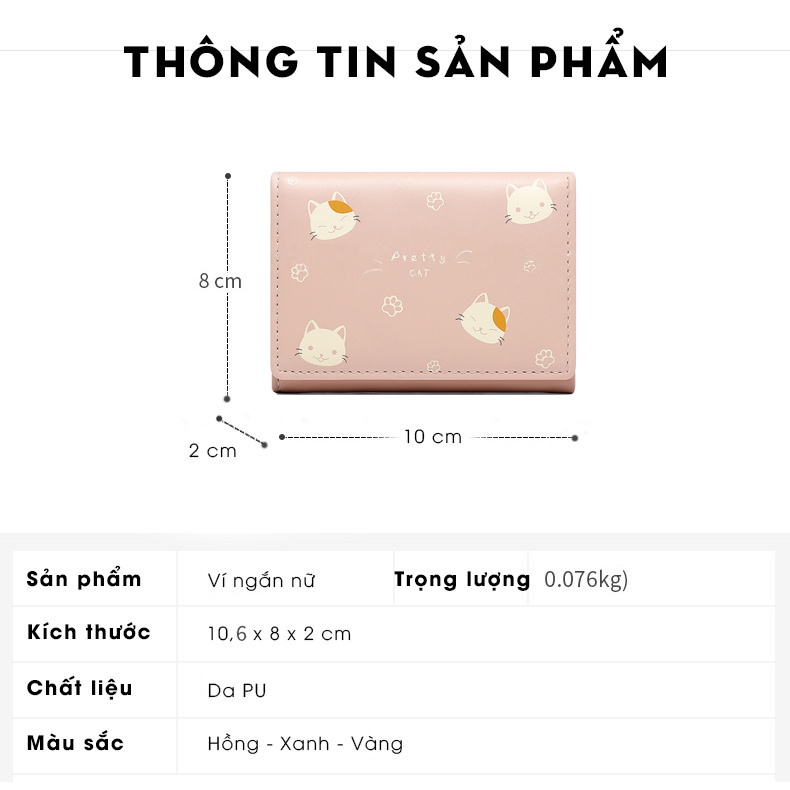 Ví nữ ngắn GUBAG thiết kế mèo ngộ nghĩnh, nhiều ngăn, gọn nhẹ, mini, kiểu dáng trẻ trung