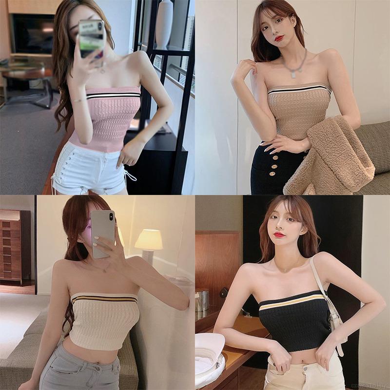 Áo Hai Dây Dệt Kim Kẻ Sọc Màu Sắc Tương Phản Ôm Dáng Phong Cách Hàn Quốc | BigBuy360 - bigbuy360.vn