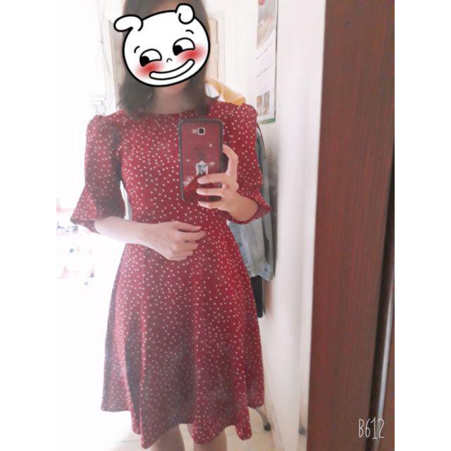 Đầm Nữ Bi Đỏ Thắt Eo Tay Lỡ