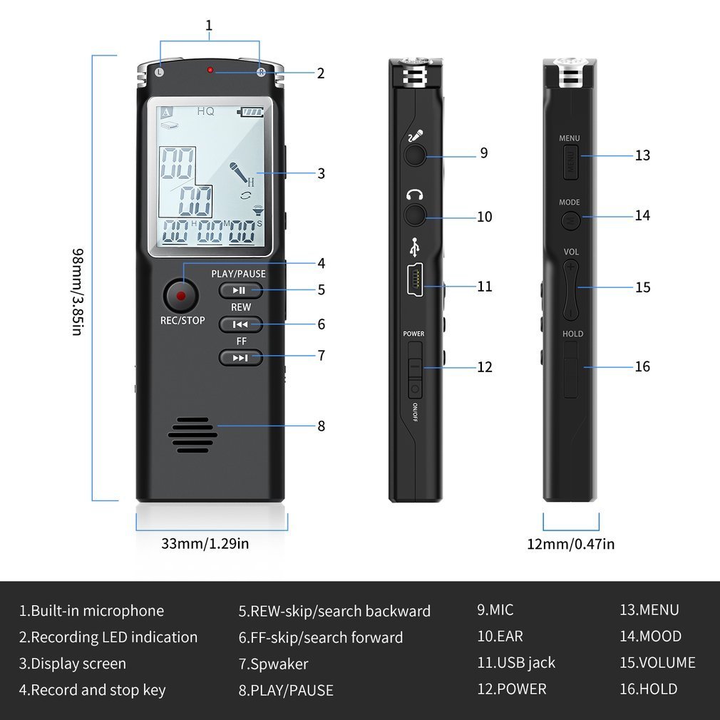 Máy Ghi Âm Kỹ Thuật Số Chuyên Nghiệp T60 8gb Có Chức Năng Ghi Âm Wav,Mp3