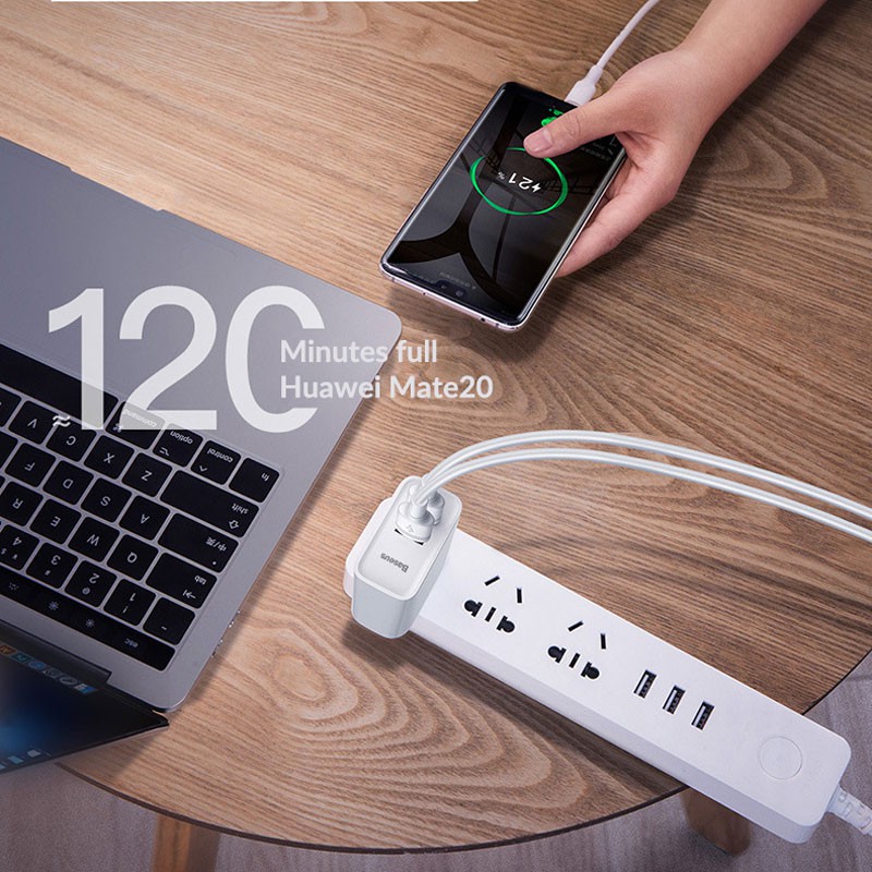 Củ sạc nhanh 30W Baseus Speed Dual Quick charger dùng cho  iPhone/ iPad/ Samsung/ Huawei (2 Port, USB QC3.0 + Type C PD)