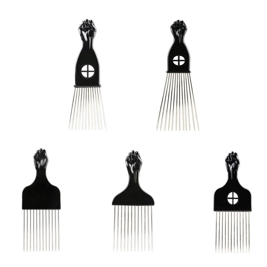 [Hàng mới về] Lược afro pick chải tóc giả tạo kiểu xoăn/ thắt bím răng kim loại màu đen bền bỉ thời trang cho nam nữ