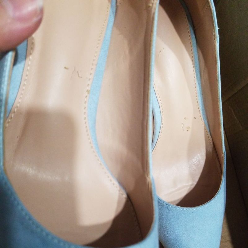 Giày cao gót xuất Âu da lộn phối da bóng 6cm hồng pastel, xanh pastel, xám size 37-38