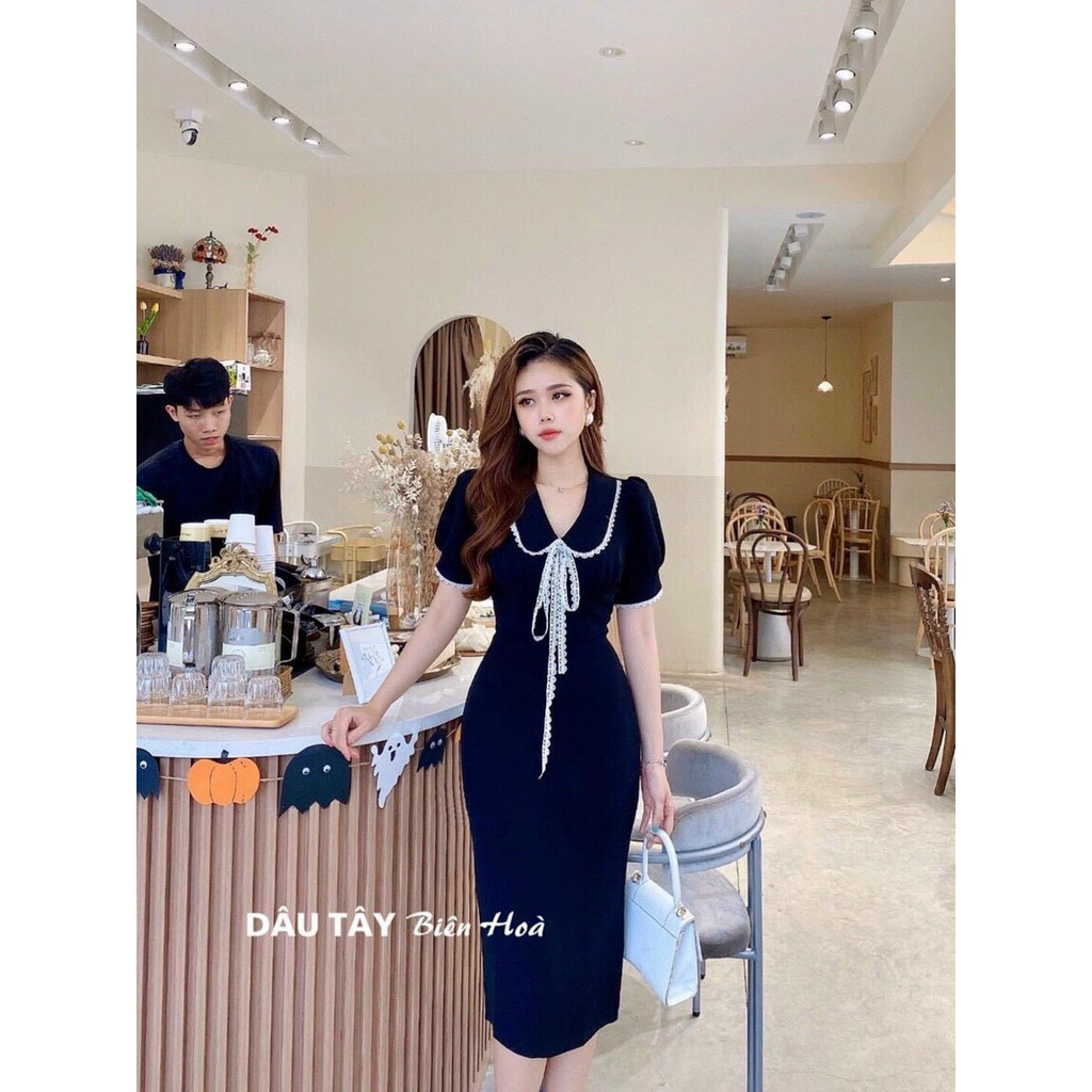 Đầm ulzzang🌸FREESHIP🌸 Đầm nữ, váy nữ dáng xòe màu đen cổ sen thắt nơ xinh xắn | BigBuy360 - bigbuy360.vn