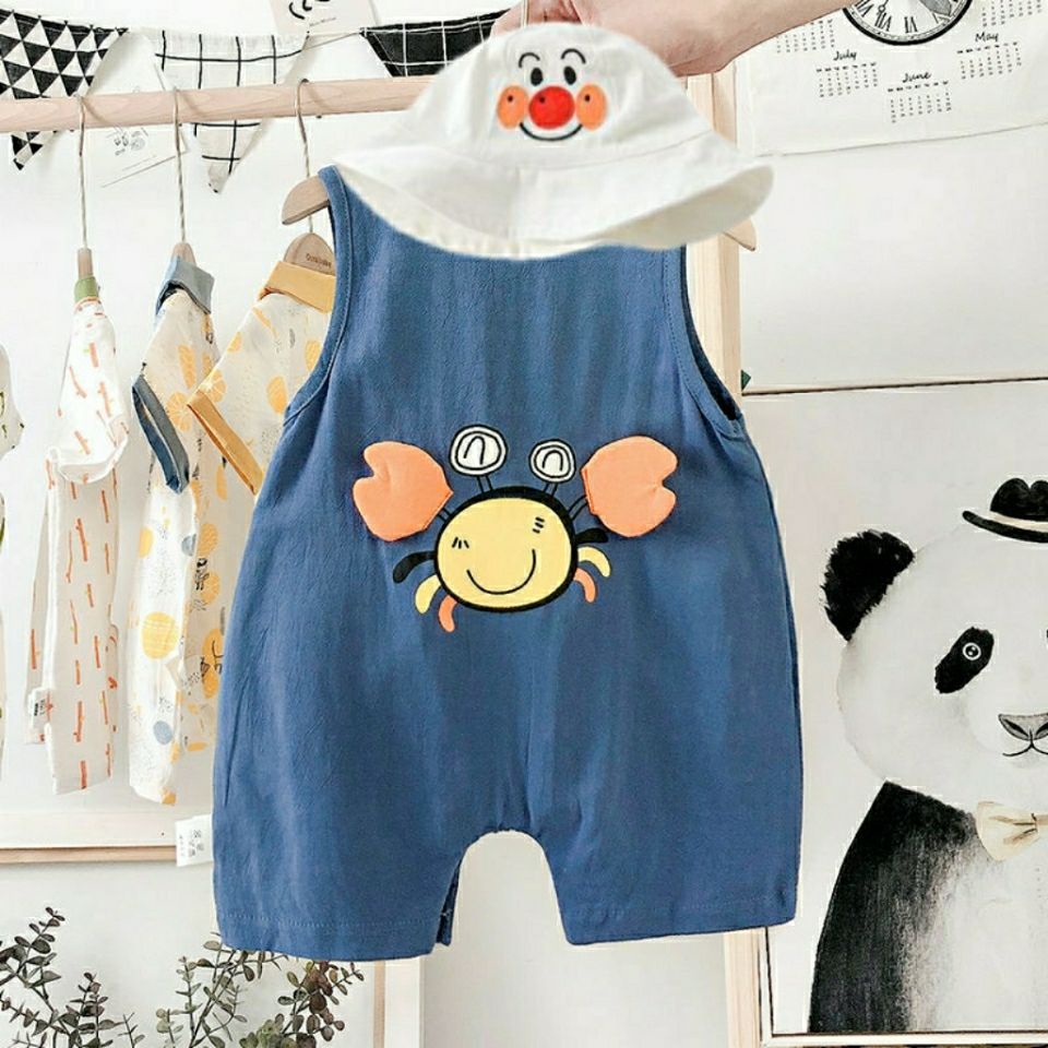 Áo Liền Quần Sát Nách In Hình Con Cua Cho Bé Trai Sơ Sinh