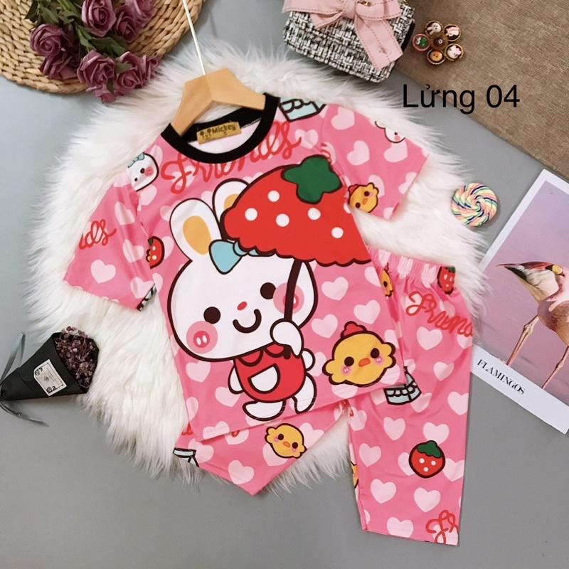 Đồ bộ bé gái mặc ngủ mặc nhà thun lạnh 3D mềm mát co giãn 4 chiều in hình cute xinh xắn 13-21kg