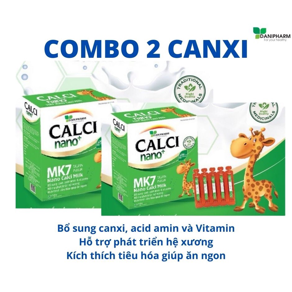 ﹍✘✹Combo 2 hộp Canxi milk nano mk7 DANIPHARM, cho bé ăn ngon ngủ tốt