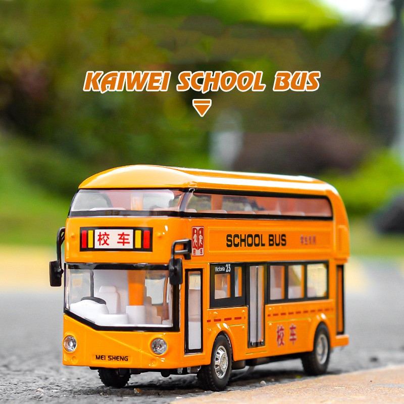 Simulation double-layer school bus color box pull back sound and light alloy car model children's toy