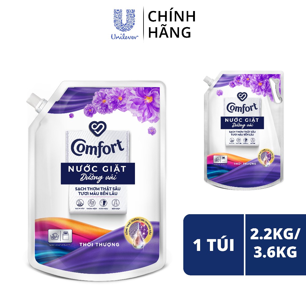 Nước Giặt Dưỡng Vải Comfort Đa Chức Năng Hương Thời Thượng Giúp Quần Áo Sạch Thơm &amp; Tươi Màu Túi 2,2kg/3,6kg