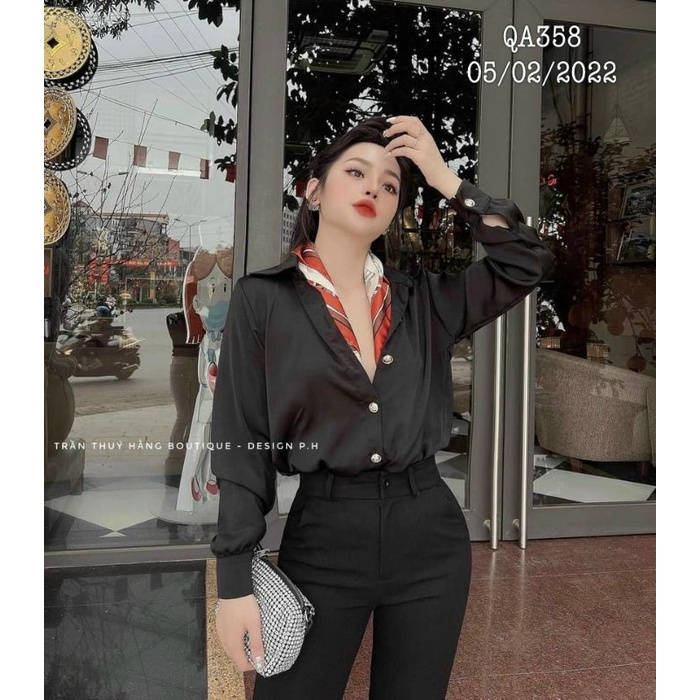 Áo sơ mi phi bóng sang chảnh nút cài kiểu siêu hot cao cấp