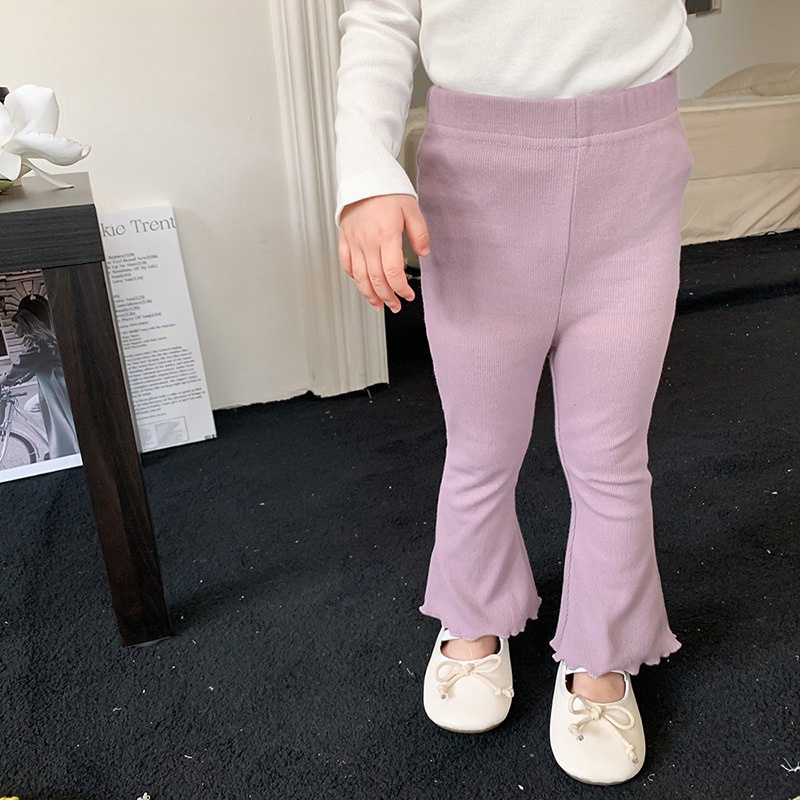 Se7en Quần Ống Loe Lưng Thun Màu Trơn Mùa Thu Phong Cách Hàn Quốc Thường Ngày Cho Bé Gái