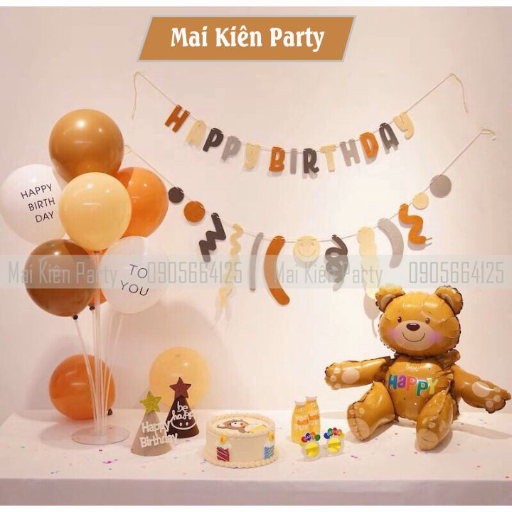 Dây Chữ Happy Birthday, Số Tuổi Vải Dạ Màu Nâu Tây Trang Trí Sinh Nhật Phong Cách Hàn Quốc