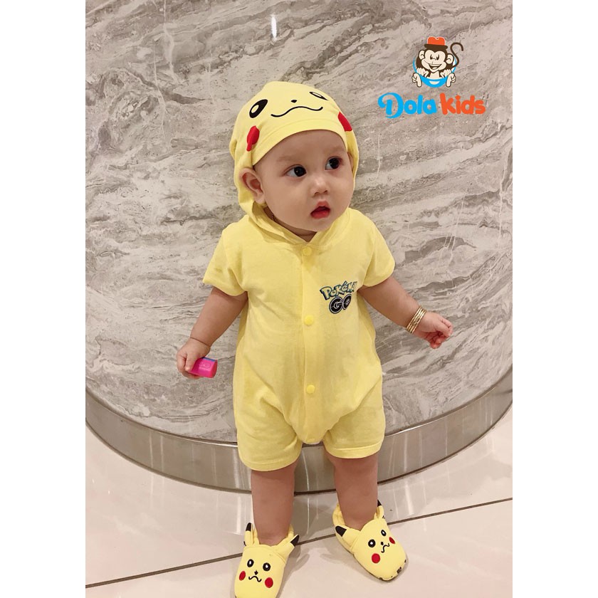 Quần áo trẻ em, trẻ sơ sinh hình thú Pikachu vải cotton ngắn tay cho bé 4 - 15 kg