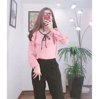 áo sơ mi lụa nữ dài tay cách điệu
