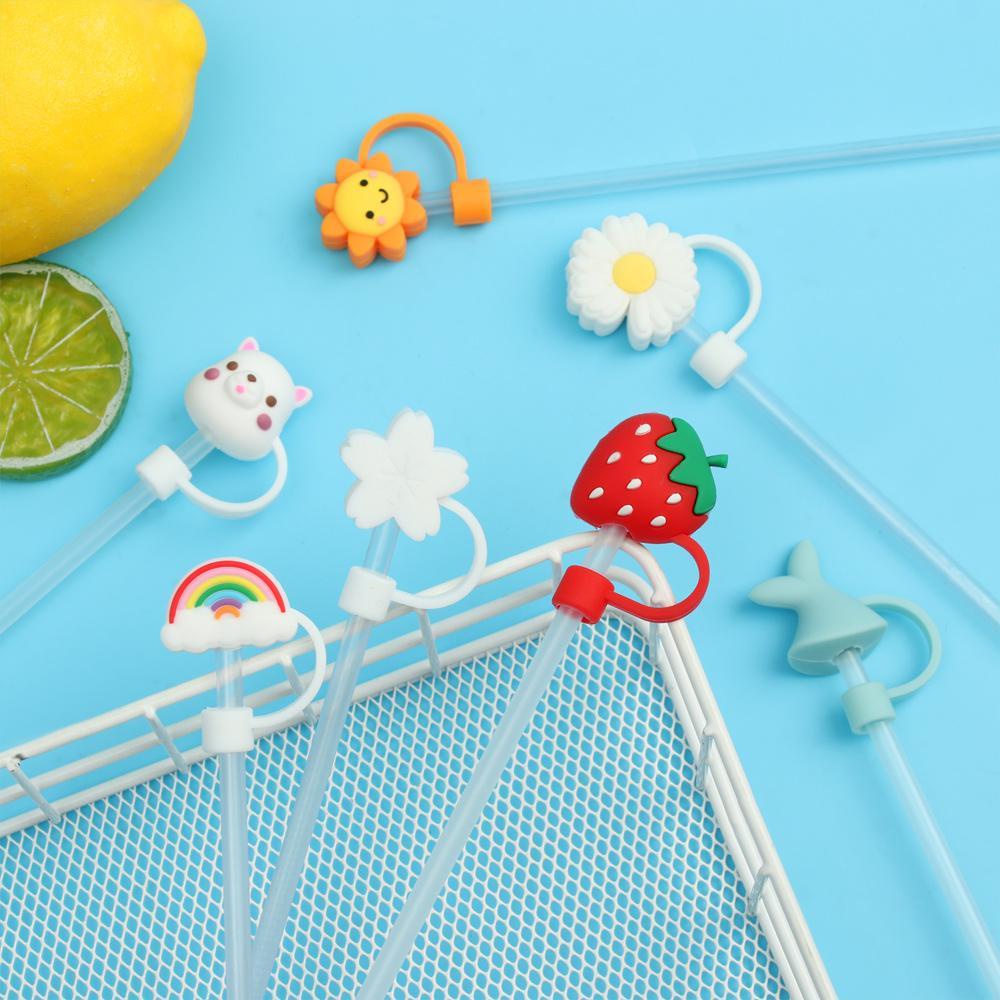 HECCEH Nắp Đậy Ống Hút Chống Bụi Có Thể Tái Sử Dụng Hình Hoạt Hình Đáng Yêu