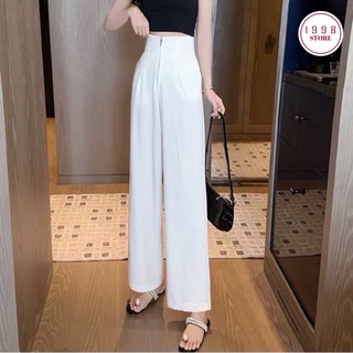 A03 Quần ống rộng khoá trước liền - Quần rộng ống 2 màu đen trắng dáng cao