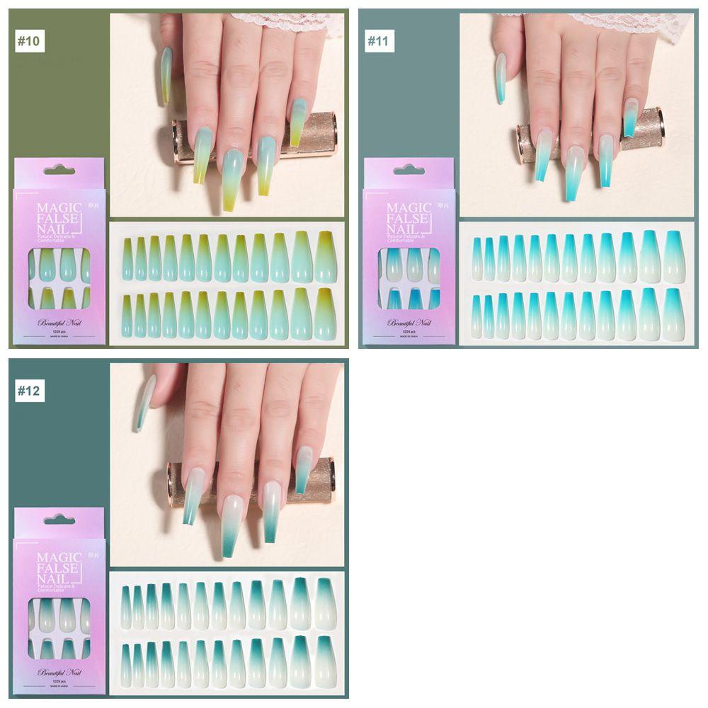 ❈BEAUTY❈ 24pcs/Set Detachable Fake Nails Acrylic Full Cover False Nail Tips Long Coffin DIY Manicure Ballerina Beauty Tools Gradient Colorful