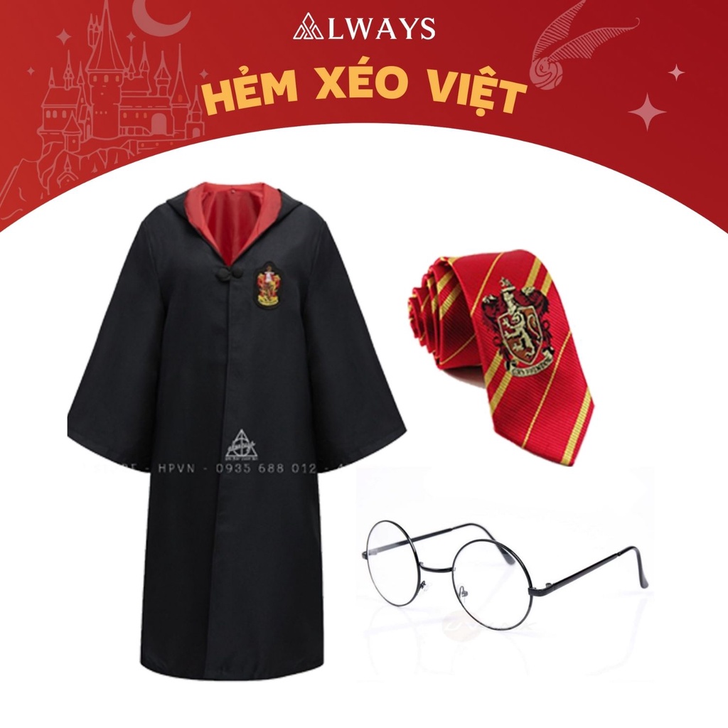 Áo choàng Harry Potter kèm cà vạt và kính Nam/nữ - Trang phục Phù thuỷ hoá trang Harry Potter - Chuẩn hàng ALWAYS Store