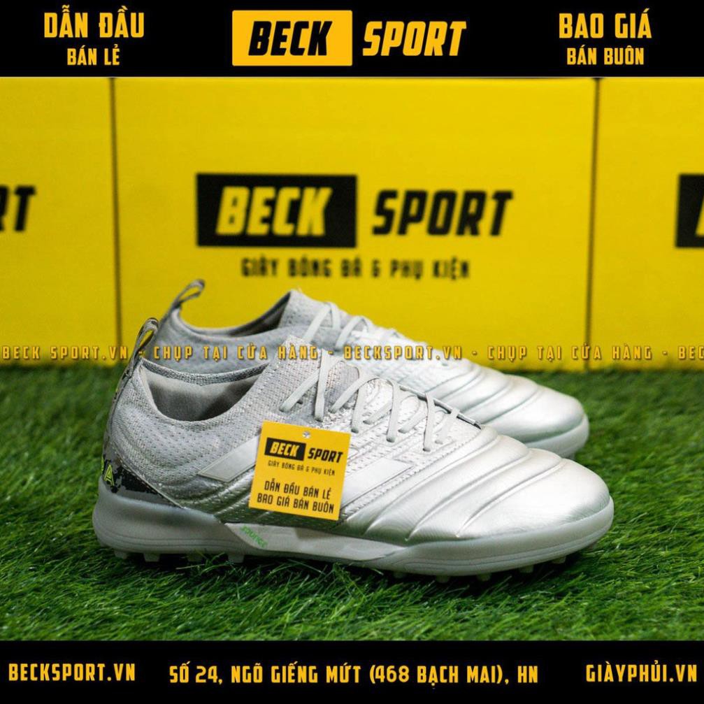 FRESIP HOT SẴN Giày Bóng Đá Copa 20.1 Xám Vạch Bạc Da Thật TF