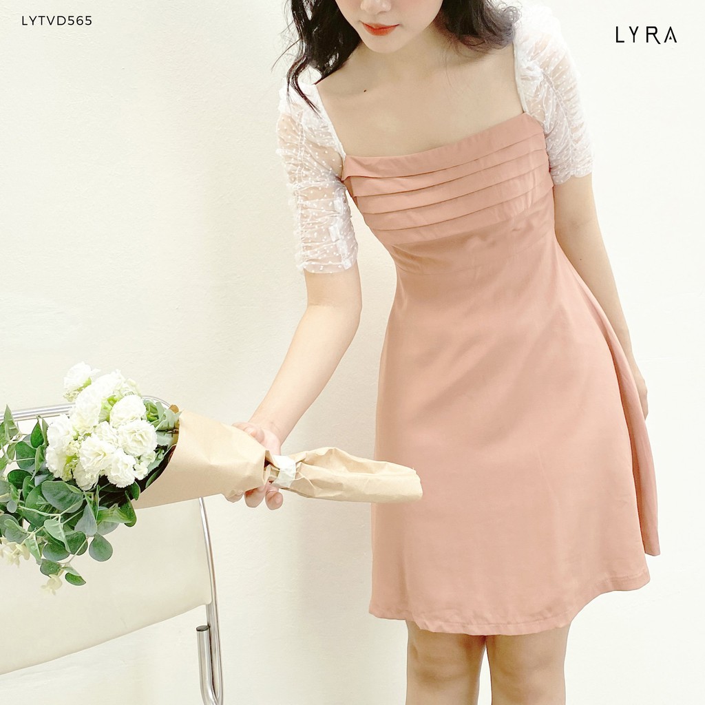 Váy nữ thiết kế by LYRA, chất đũi xước cổ vuông xếp ly trước ngực ngọt ngào, nữ tính-LYTVD565 | BigBuy360 - bigbuy360.vn